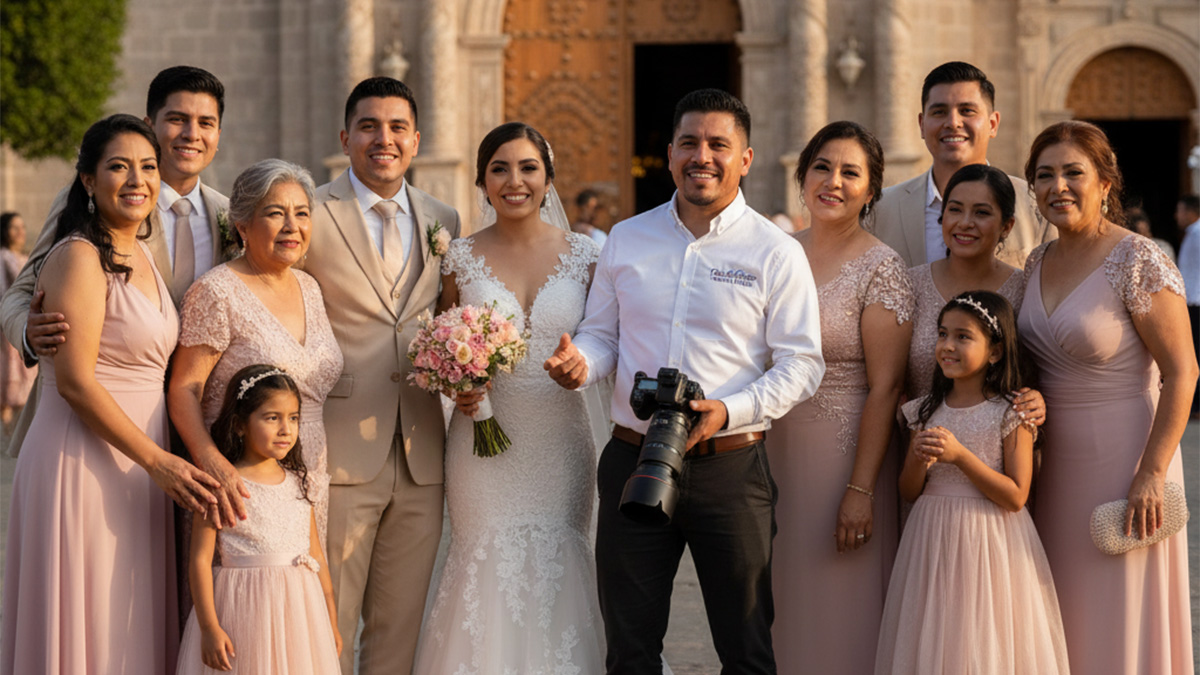 Fotos familiares en boda después de ceremonia religiosa León