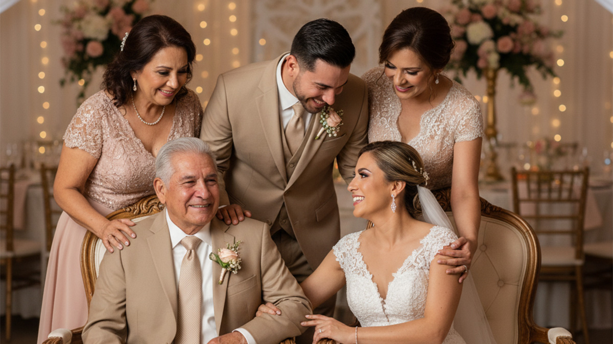 abuelos con los novios en su boda
