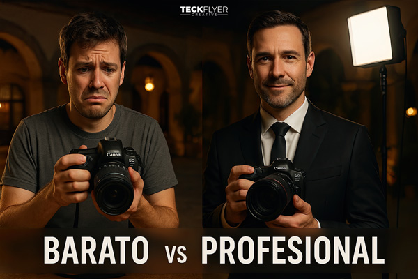 Comparación entre fotógrafo amateur con equipo básico vs fotógrafo profesional con equipo de alta gama