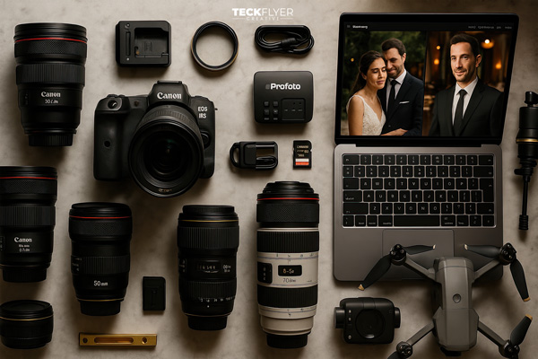 Equipo profesional de fotografía de alta gama Canon R5 y accesorios premium de TeckFlyer Creative