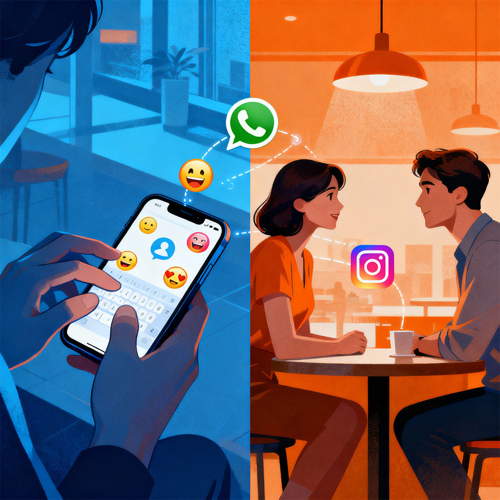 piropos WhatsApp redes sociales presencial canales comunicación digital hombre mujer smartphone